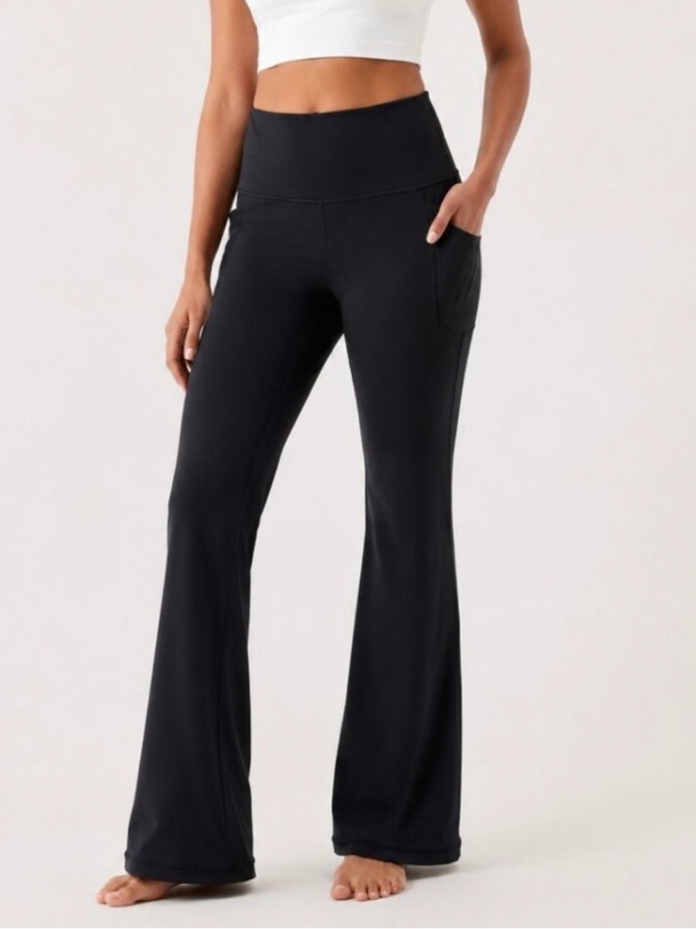 Athleta NEW Salutation Stash Flare Pant In Black XXS Athlesiure Yoga Casual Goth